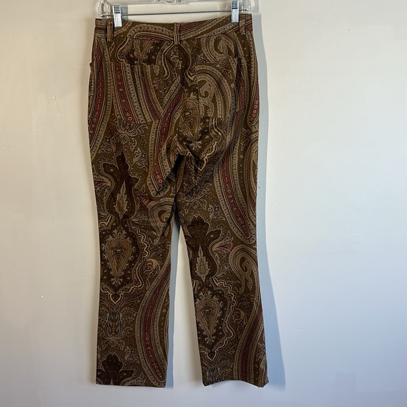 Lauren Ralph Lauren Bootcut Velvet Paisley Brown Pants Size 4 - Picture 2 of 11